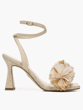 Sam Edelman Clare Cream Ankle-Strap Pom Pom Tapered Heel Sandals